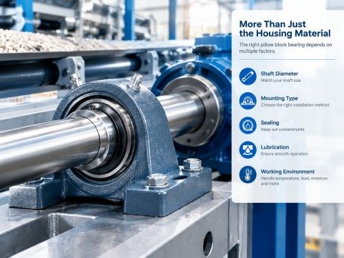 Pillow block bearing mounted on a shaft in industrial conveyor equipment.jpg